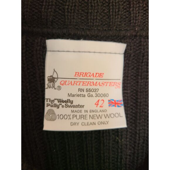 Brigade Quartermasters 100% Wool Black Sweater 42 Elbow Patches LARGE Fisherman - Picture 3 of 5